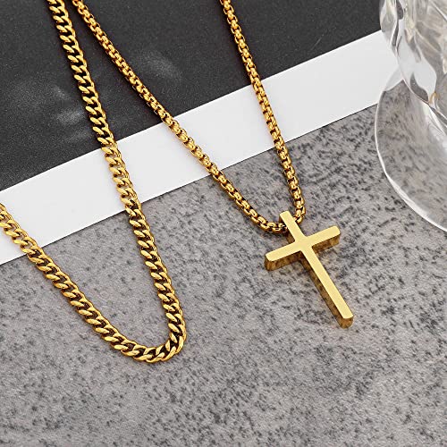 Gold Cross Chain Necklaces For Men, Gold Cross Pendant Necklace For Men Stainless Steel Cuban Link Chains Mens Chain Necklaces Cross Chain Necklace For Men Boys Valentine's Day Gifts For Men 20 Inch #TOP3