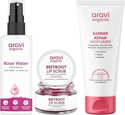 Organic Rose Water & Lip Scrub & Moisturizer – Natural Hydrating Skincare & Lip Care Set for Soft, Glowing Skin