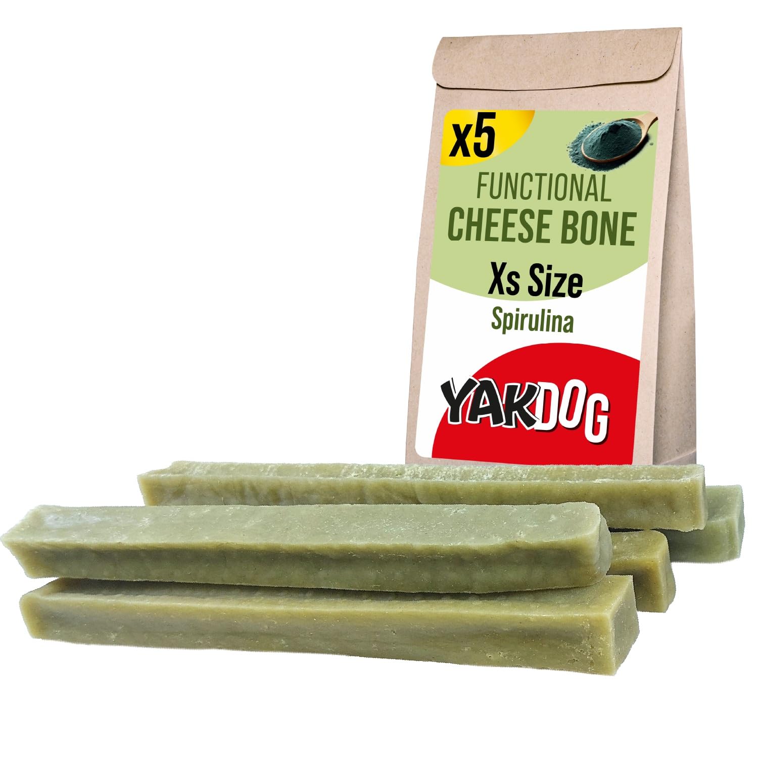 YAKDOG HEALTH+, Cheese Sticks for Dogs, Spirulina, Supports Skin and Coat Health, Long-Lasting Chew Treats, 100% Natural