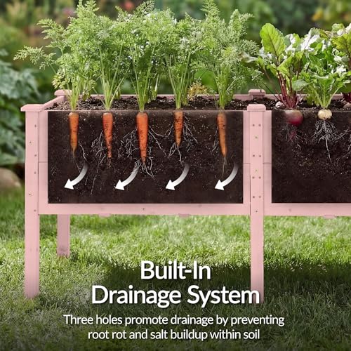 Image of Best Choice Products 72 inch x 24 inch x 30 inch Raised Garden Bed with Extra Deep 16 inch Depth, Elevated Wood Planter Box Stand for Backyard, Patio, Balcony, Natural Fir Wood - Pink
