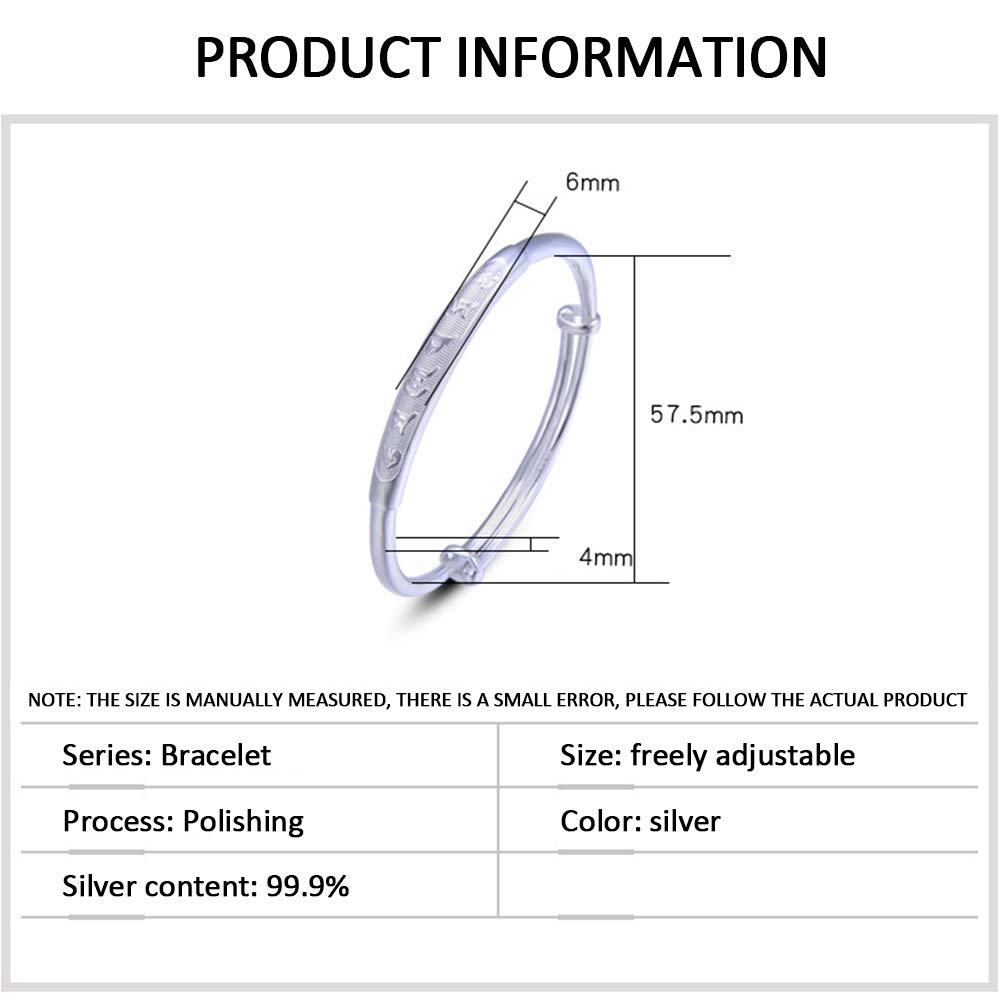AKT 925 Brazaletes de Plata Esterlina Pulsera de Plata con Dije Ajustable Bangle para Joyería de Mujer