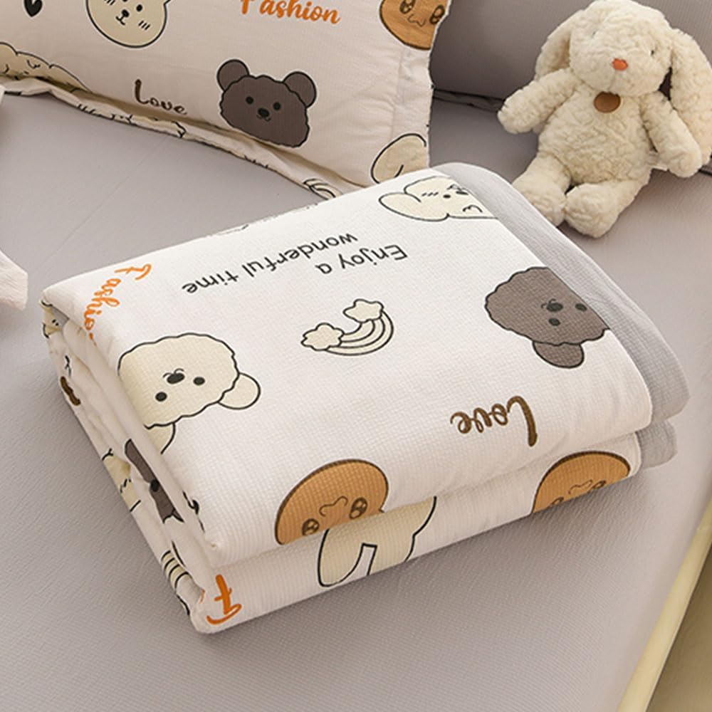 Bedspread – Fine-striped, Double-sided & Patchwork(Happy Puppy,180x200cm)
