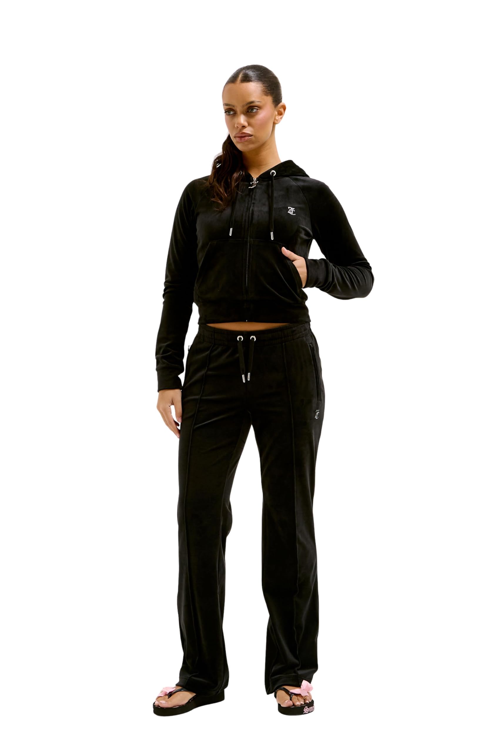 Juicy Couture Madison Hoodie Kapuzensweatjacke, Sweatjacke mit Kapuze und Reißverschluss aus Velour in Verschiedenen Farben Felpa con Cappuccio Donna (Pacco da 1)