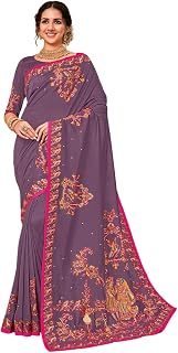 Laxmipati Purple Embroidered Art Silk Saree for Women With Blouse Piece Price In India