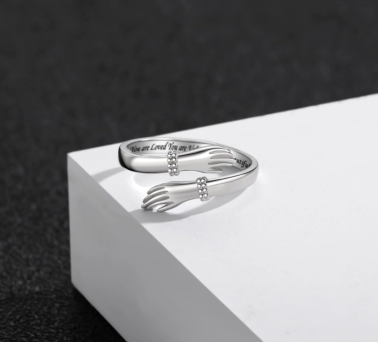 Step Forward Hug Ring for Women Sterling Silver, Adjustable Silver Hand Rings for Her, Birthday Anniversary Christmas Thanksgiving Day Gift Jewelry - Image 4