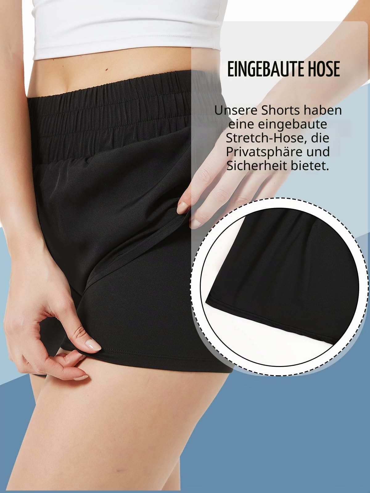 Soudittur Badeshorts Damen Badehose Hohe Taille Schnell Trocknende Boardshorts Wassersport 2 in 1 Laufhose Kurz Sporthose mit Reißverschlusstasche