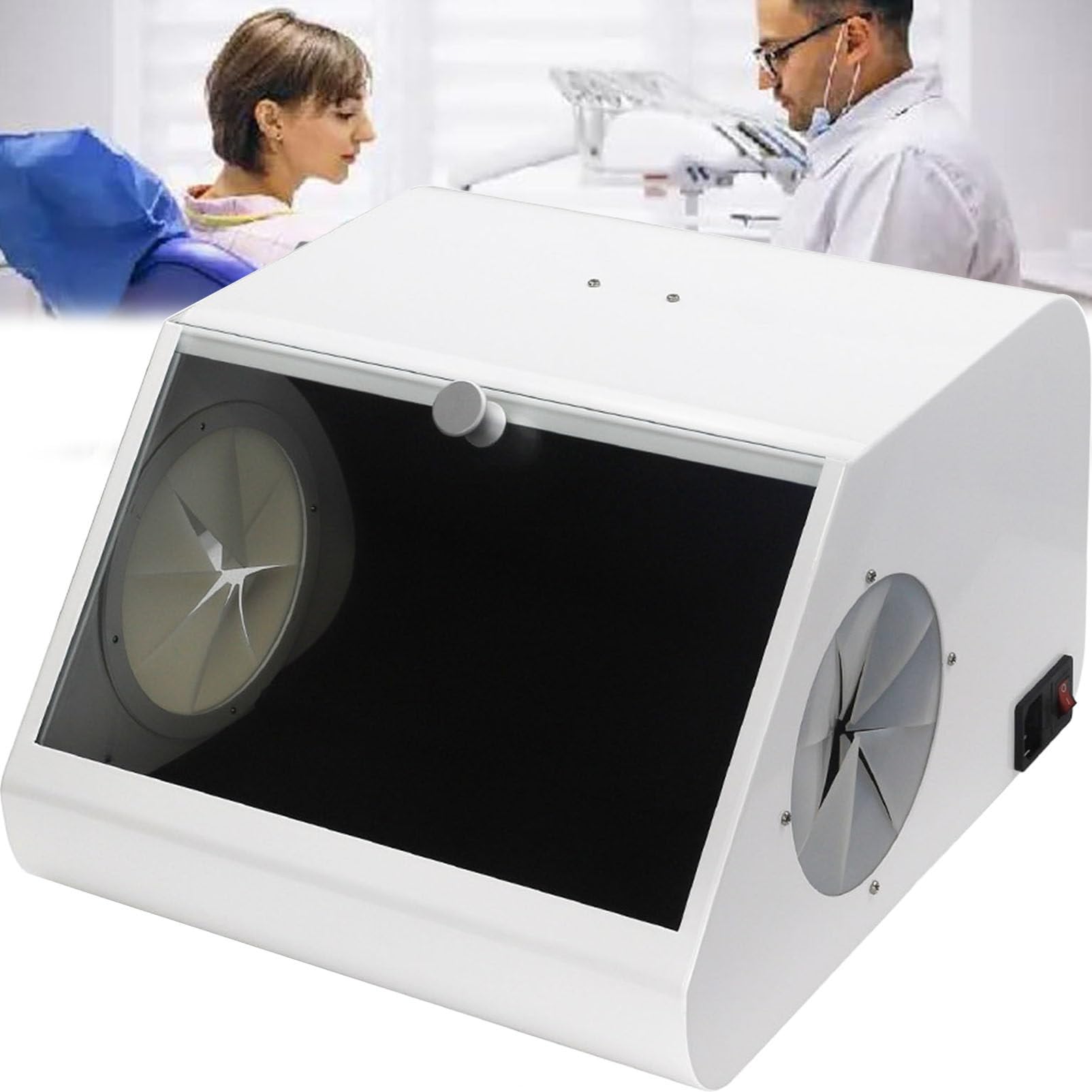 FAXIOAWA Caja de extracción de Polvo con Deflector de Vidrio Templado para Aplicaciones dentales, colector de vacío eficiente con filtros duales e iluminación led