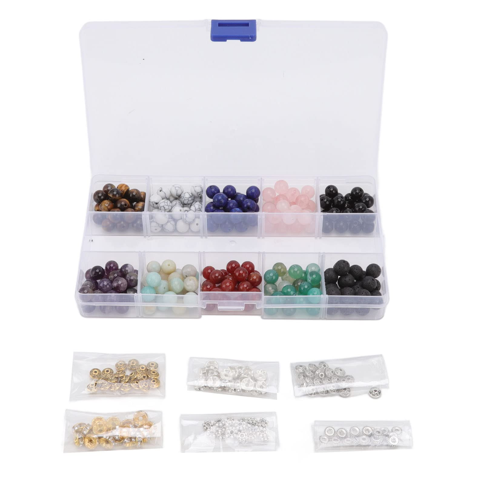 Cuentas de piedra natural para hacer joyas: kit de 240 piezas de 8 mm con 10 estilos surtidos