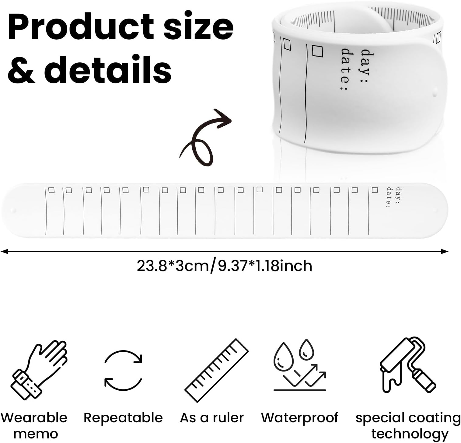 Memo Wrist Band, 6 Pieces to Do List Slap Bracelets Silicone Reusable Erasable Wrist Band Waterproof Writable Erasable Strap Wearable Memo Watchband for Daily Planner, Study Task, Memo Pad