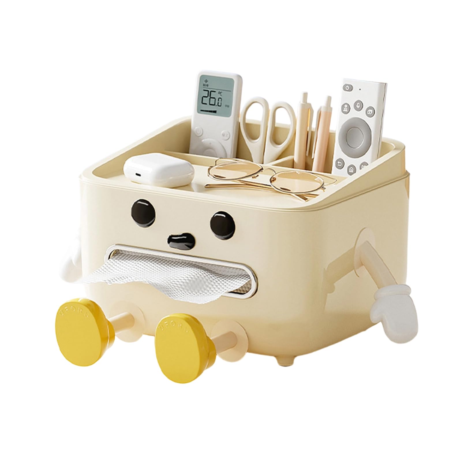 Glifora Cute Tissue Box Cover - Tissue Box Holder with Legs and Phone Holder, Multifunctional Tissue Dispenser with Compartments for Home Desktop Organisation