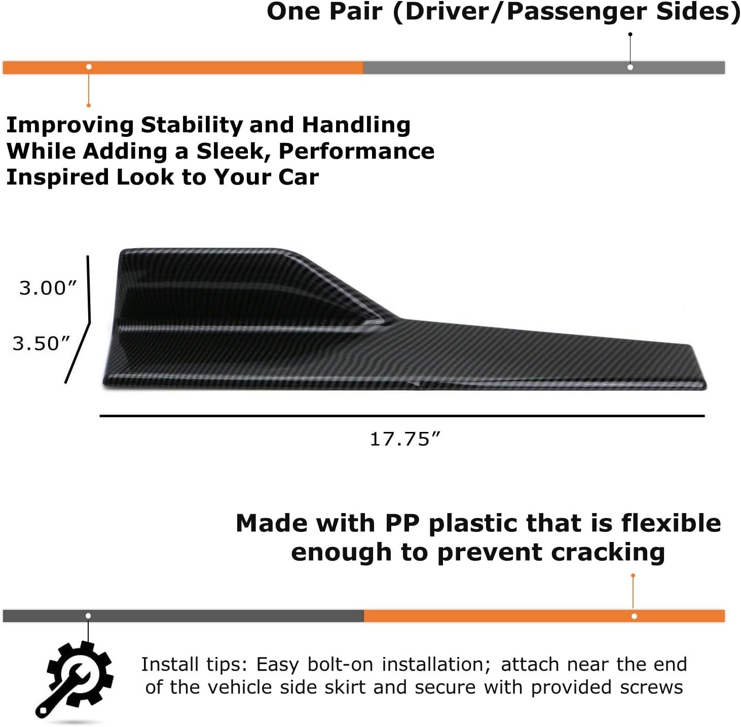 iJDMTOY Left/Right Black Carbon Fiber PP Universal Rear Side Skirt Winglets Diffusers Compatible with Car Truck SUV