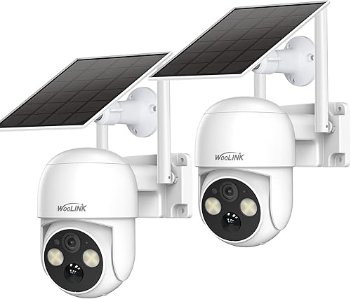 WOOLINK - 2 cámaras de seguridad solar inalámbricas de 4 MP para exteriores, 2.5 K con energía solarbatería para seguridad del hogar, cámara WiFi de