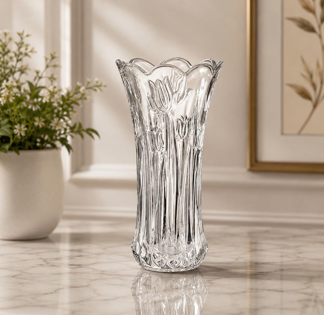 Decorative Glass Vase for Flowers Plants Home Decor Office Living Table Decorations Vases for Home Decor | Luster Glass Vase | Heavy Weight | Sturdy - Crystal Clear-image-29