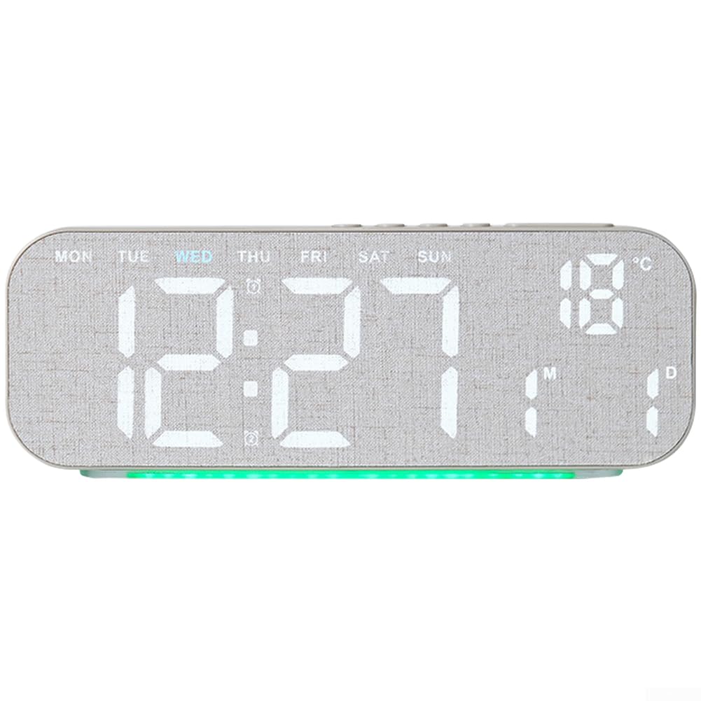 Wooden Style LED Digital Alarm Clock, Large Screen with Calendar and Temperature, Dual Alarm Function, Adjustable Brightness(D)