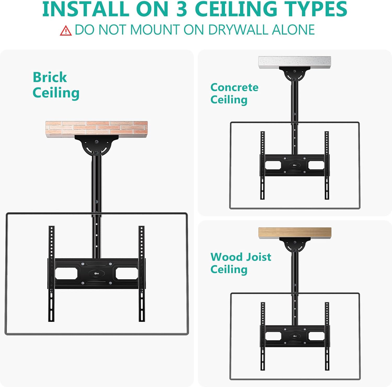 Il·lustracions del suport instal·lat en sostres de maó, formigó i bigues de fusta