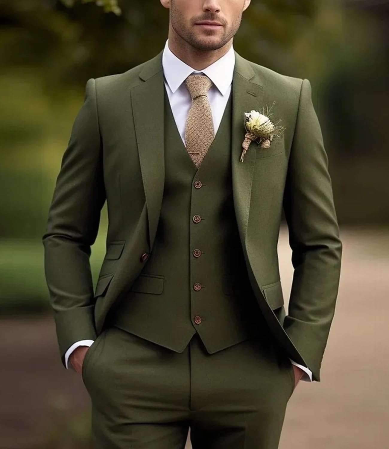 Men's 3 Pieces Tuxedos Single Breasted Wedding Suit Jacket Pants Set