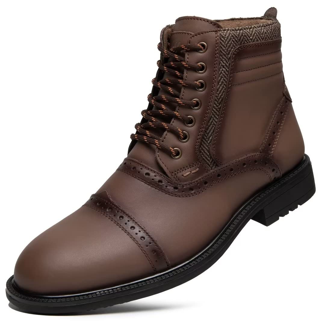 Arkbird Leather Oxfords, Stylish and Comfort Chelsea Ankle Boots with Zipper Khaki 9.5