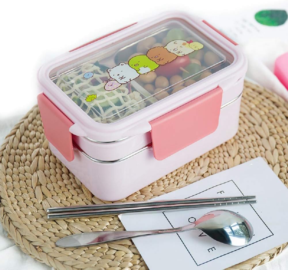 Shoppertize Steel Lunch Box Double Layer 1000 ML Food Container, Tiffin Box for Office with Spoon - Color May Vary