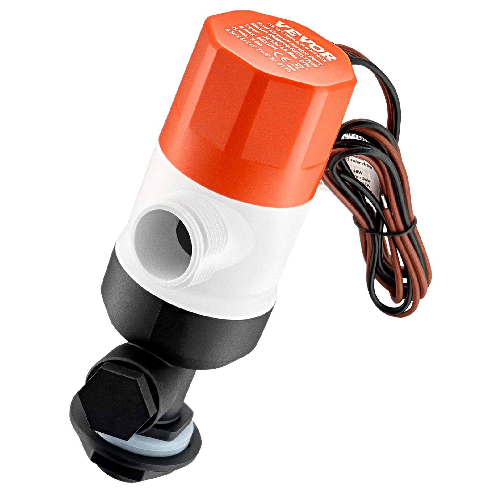 VEVOR Pompa per Pozzi Vivi per Barche, Pompa Aeratrice per Pozzi Vivi Dritta da 12 V e 50,47/min con Doppio Ingresso, Alloggiamento ABA e Cartuccia Motore Staccabile, per Acqua Dolce e Salata