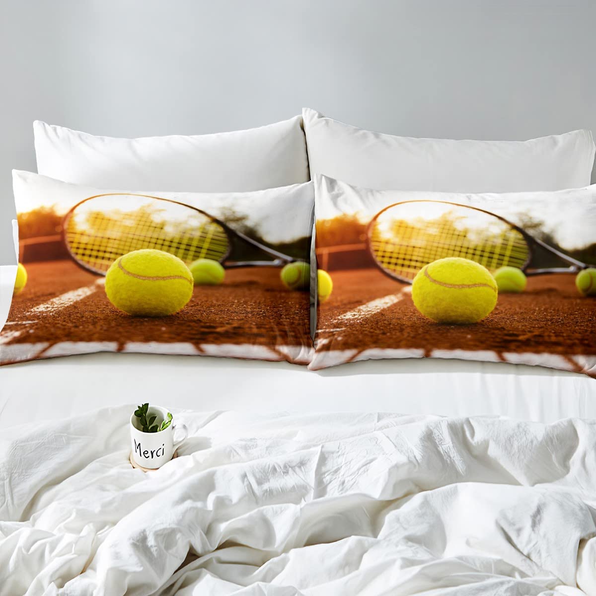 Juego de cama de pelota de tenis para niños, juego de funda de edredón para niños, niñas, mujeres, hombres, dormitorio, deportes, juego de funda de edredón 3D bola de tamaño único