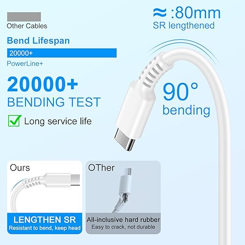 Miniatura 4 de Cable de carga de teléfono USB C a tipo C, cable de alimentación de carga rápida, paquete de 2 cables largos de carga automática de 6 pies para