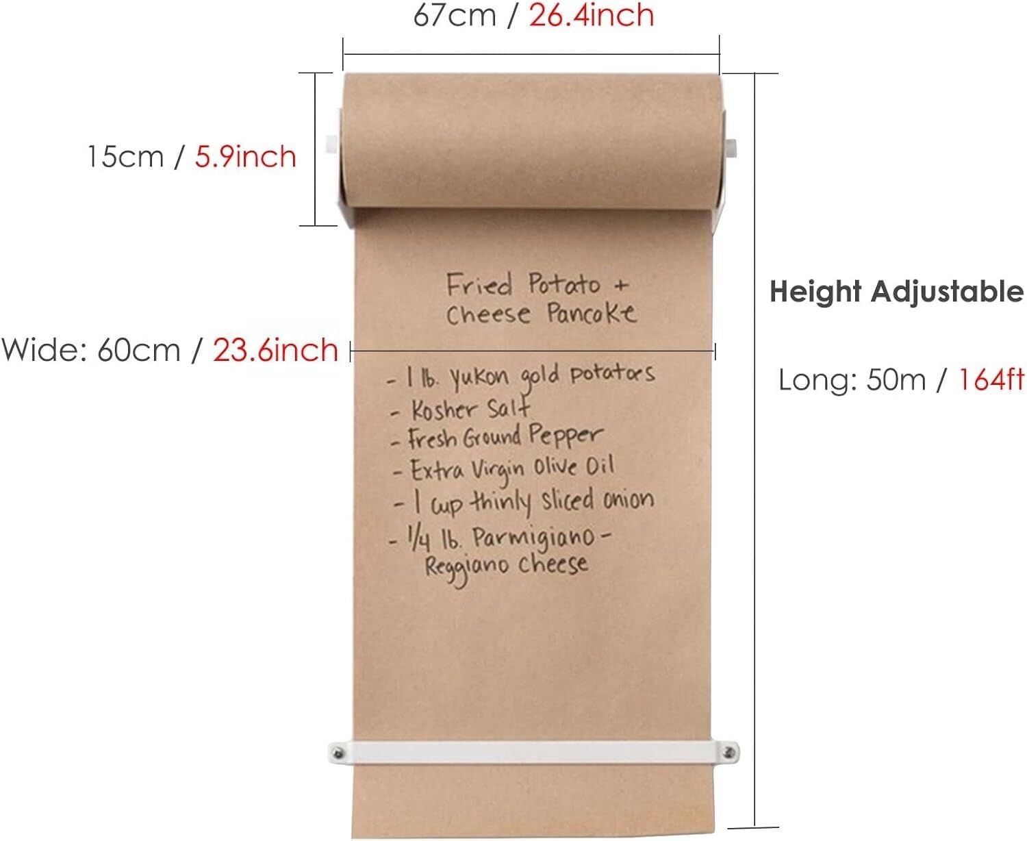 LNNW modna rolka papieru kraftowego Ekspozytor na rolki papieru pakowego, wiszący na ścianie dozownik papieru listowego z listwą tnącą, do kawy w restauracji Kitche Office Home(67cm/26.4inch wide)