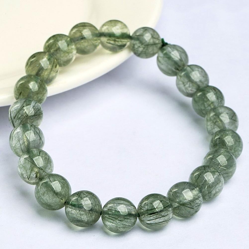 Green Phantom Quartz Bracelet,Premium Natural Green Rutilated Quartz Crystal Healing Bracelet,Wealth & Growth Energy Stone for Women & Men,8mm