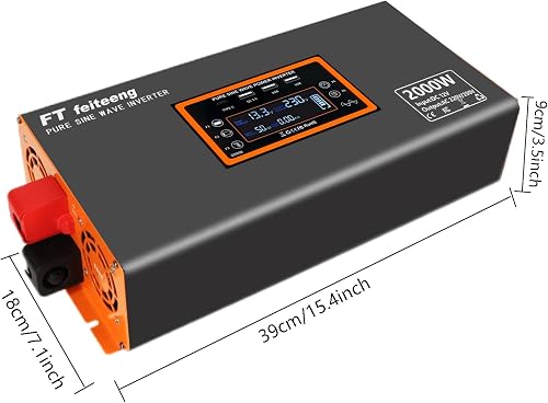 2000W/4000W Power Inverter 12V to 240V AC Pure Sine Wave Inverter,Car Inverter DC 12v to AC 240V UK with AC Sockets Dual Car Adapter With LED Display Suitable for Travel, RV, Camping - 4