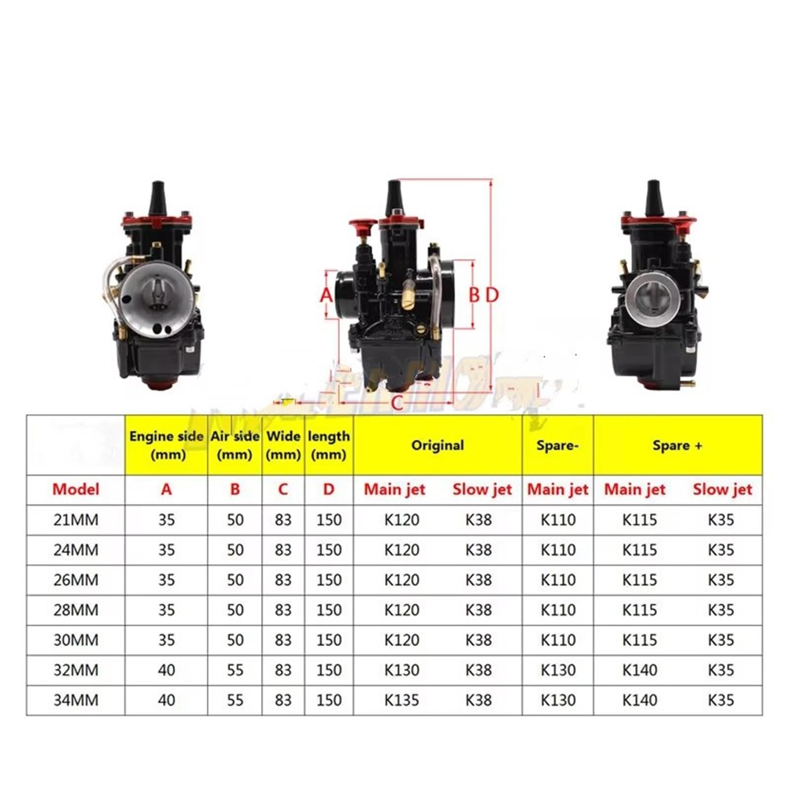 Carburateurs pour Moto Carburateur à Rideau Plat pour Moto, 21 24 26 28 30 32 34mm, pour PWK Pit Bike, Accessoires Motocross Carburettor(32mm)