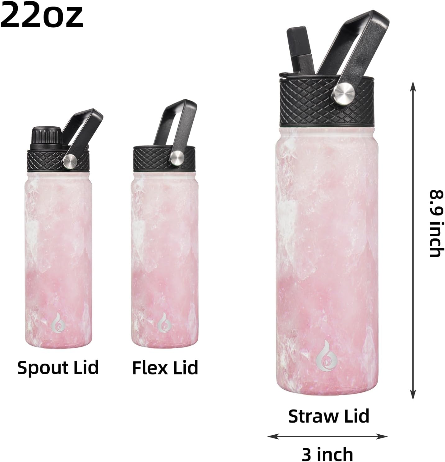 BJPKPK Insulated Water Bottles with Straw Lid, 22oz Cold & Hot Thermo, Stainless Steel Metal Water Bottle with 3 Lids, Reusable Thermo, Cups, Mugs for Daily Use-Blossom - Image 2