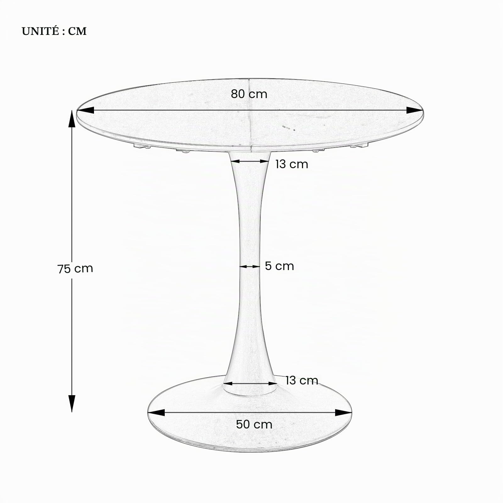 GrandCA Home Table à Manger Ronde Moderne Blanche 80 cm, Table Ronde 80 cm, Table à Manger Ronde, Convient pour 2 à 4 Personnes, Convient pour Cuisine, Salon, Salle à Manger, Blanche