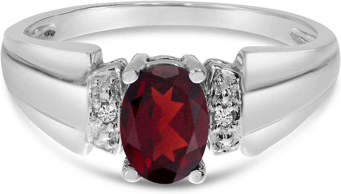 10k White Gold Oval Garnet And Diamond Ring