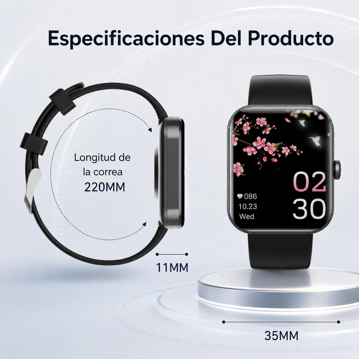 Cozey Maison GLUCOWATCH, Reloj de Actividad con Pantalla Clara, Control Diario de Pasos, Distancia y Calorías, Correa Cómoda para Trabajo, Casa y Deporte (Negro)