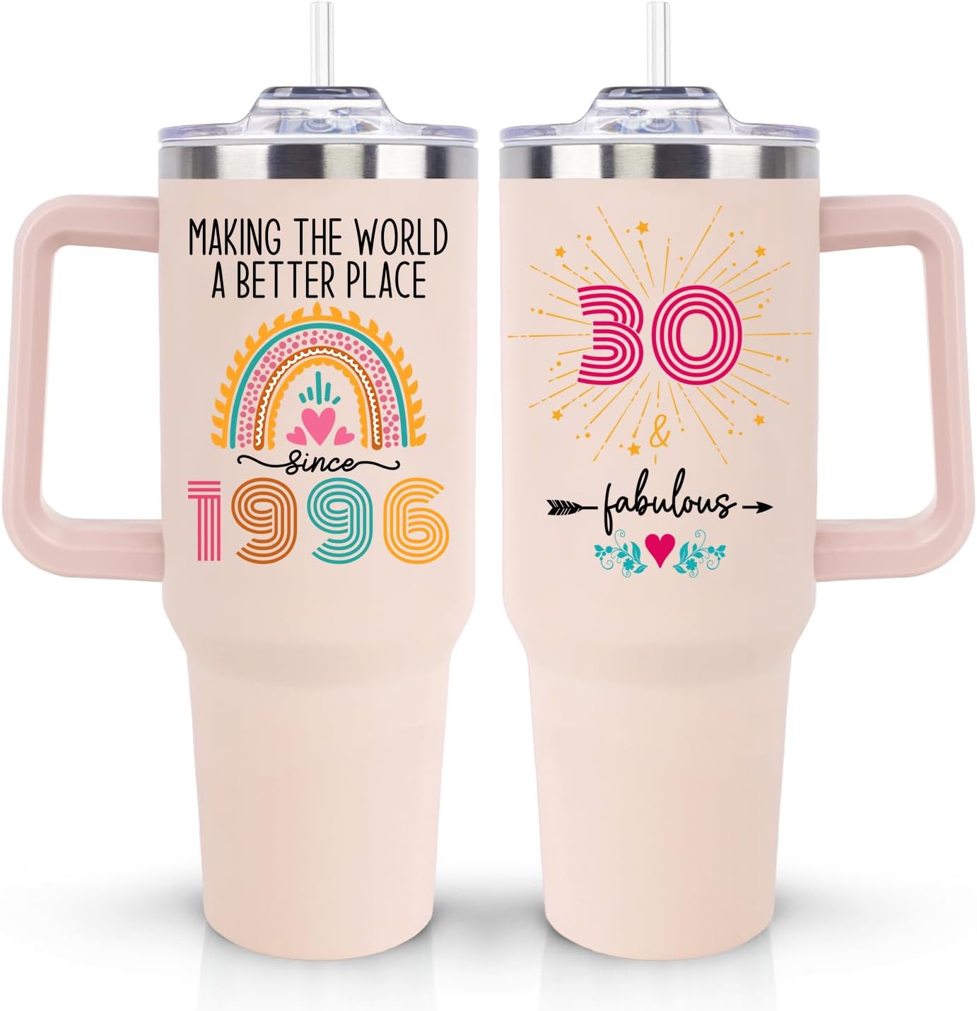 30th Birthday Gifts for Women Her, Cool 1996 30 th Birthday Gift for Woman Turning 30 Year Old, 30th Birthday Cups, 30th Bday Decorations for Women, 30 and Fabulous 40oz Tumbler Coffee Mug