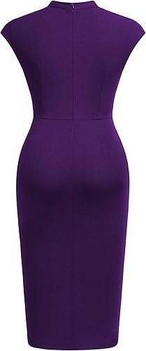 Vista 3 de AISIZE Women's Retro Half Collar Ruched Slim Cocktail Pencil Dress