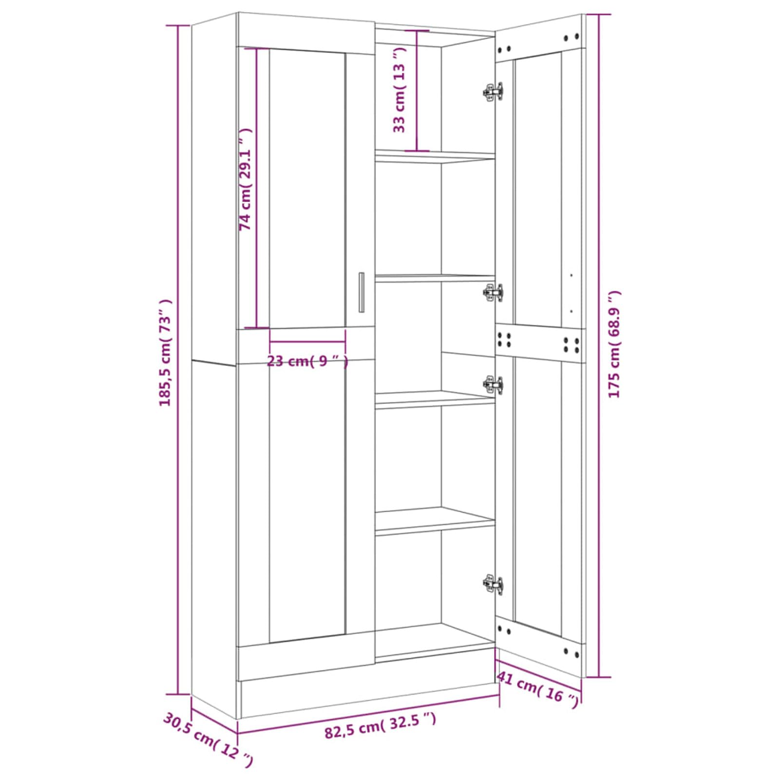 Homgoday Vitrina de Cristal, Vitrina de Salón Aparador,Aparador Cocina, Oficina Archivador, con 5 Estantes 2 Puertas de Vidrio 82,5x30,5x185,5 cm Roble Ahumado