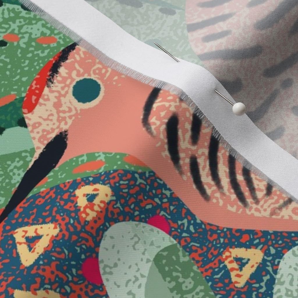 Spoonflower Fabric - Maximalist Desert Boho Succulent Cactus Aqua Green Coral Woodpecker Printed on Organic Cotton Sateen Fabric by The Yard - Sewing Quilting Apparel Home Decor