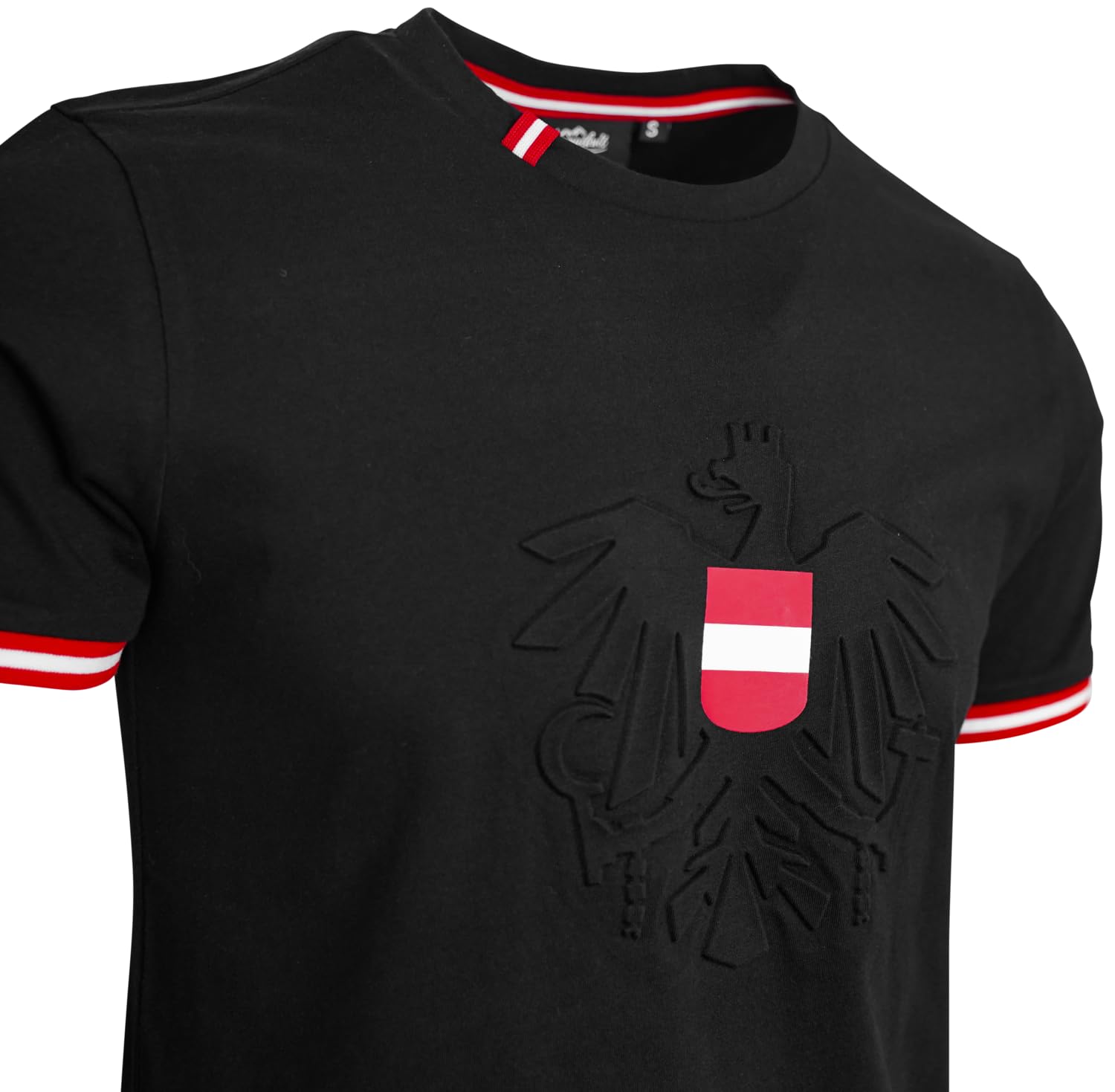 3D Österreich Adler T-Shirt Schwarz Herren - Atmungsaktiver Stoff, Perfekte Passform, Hochwertiger Druck, Pflegeleicht und Langlebig, Tolles Geschenk für Adler-Fans (S, Schwarz)