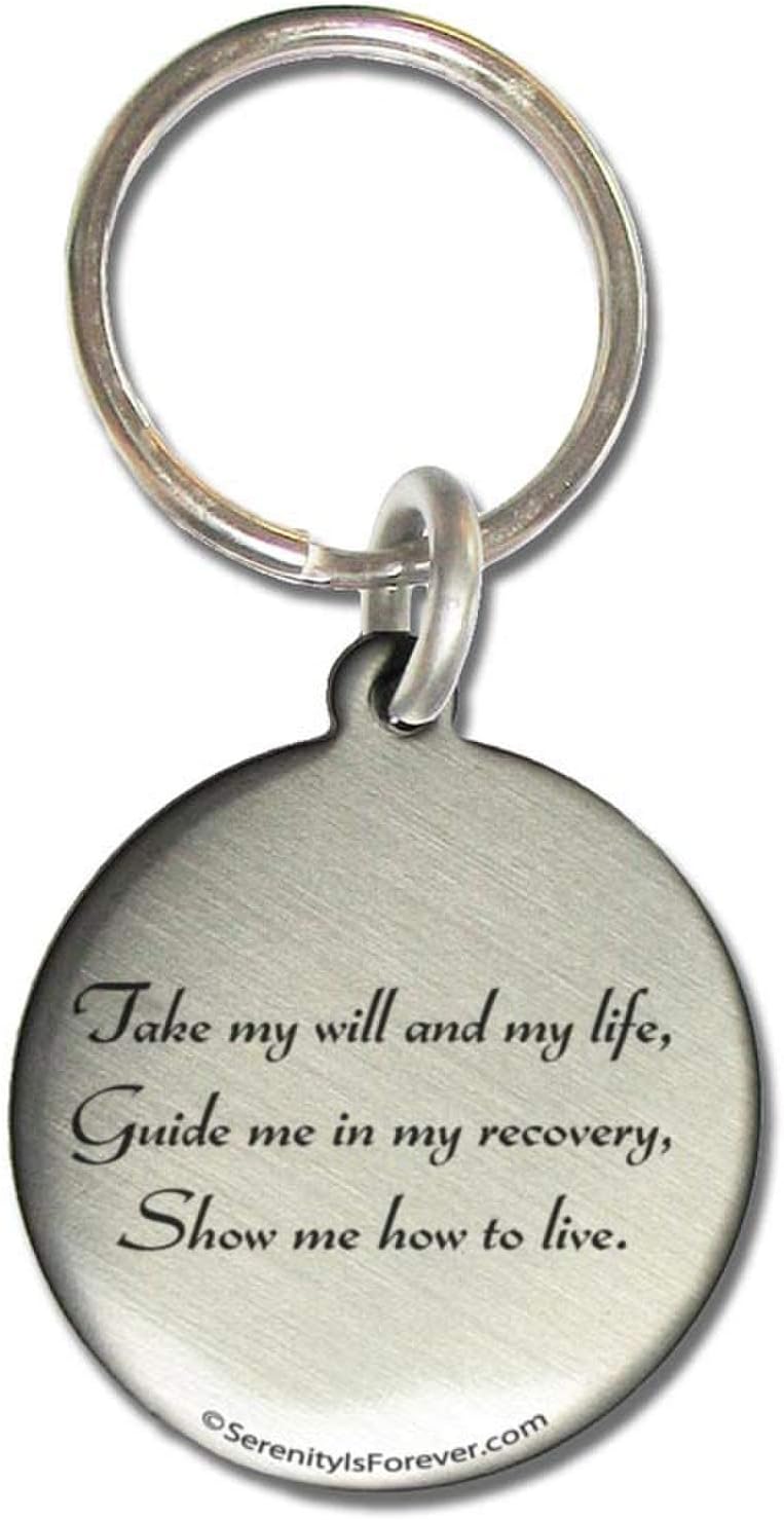 11 Year NA Narcotics Anonymous Anniversary Medallion Keychain for Clean Birthday with 3rd Step Prayer
