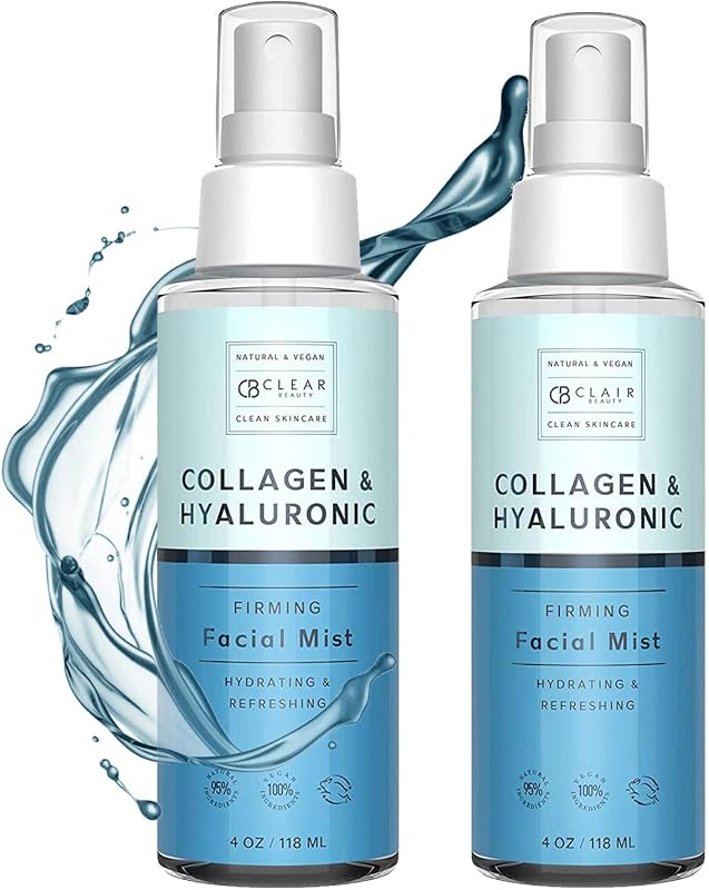 Hyaluronic Acid & Collagen Face Mist - Dermatologist Tested, Moisturizes & Tones Skin, Anti-Aging, Natural Ingredients, Cruelty-Free Korean Skin Care - All Skin Types - 4 OZ (2 Pack) | Anti-Aging, Korean Skin Care - Instant Hydration for a Plumper, Smoother Look and Moisture-Rich Finish - Vegan