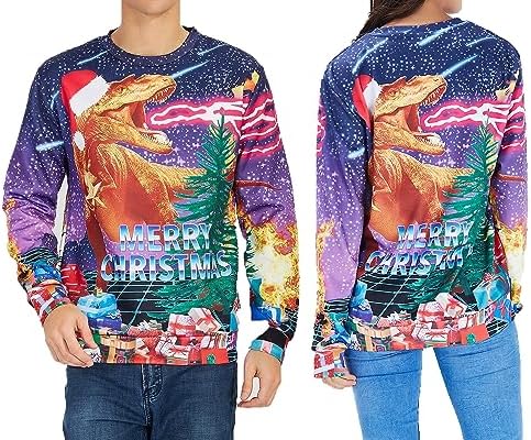 QURYPOMO Boys Girls Ugly Christmas Sweatshirt Kids 3D Funny Xmas Long Sleeve Dinosaurs Pullover Sweater Tops T-Shirt 4 61KB3agdJ5L. AC