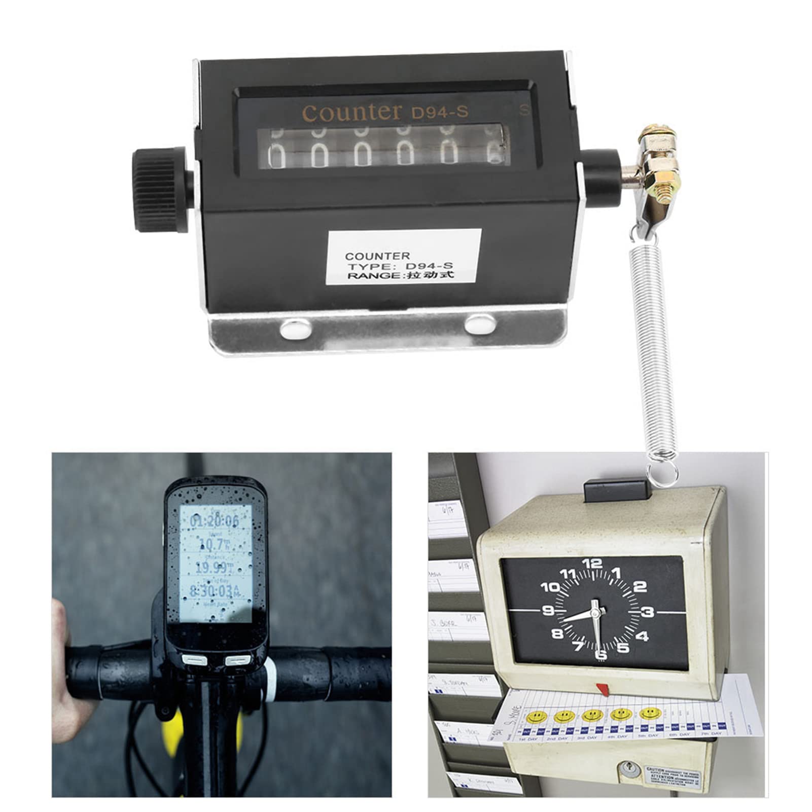 Respicefinem D94-S Contatore Manuale Meccanico a 6 cifre con Conto alla rovescia e azzeramento Manuale contatore di Giri con clicker a trazione Manuale da 0 a 999999 per stampanti perforatrici.