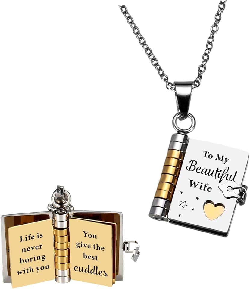 FrereFeter Colar de livro To My Wife do marido, presente romântico de aniversário para esposa, presente de dia dos namorados para esposa, presente de aço de aniversário de 11 anos para esposas