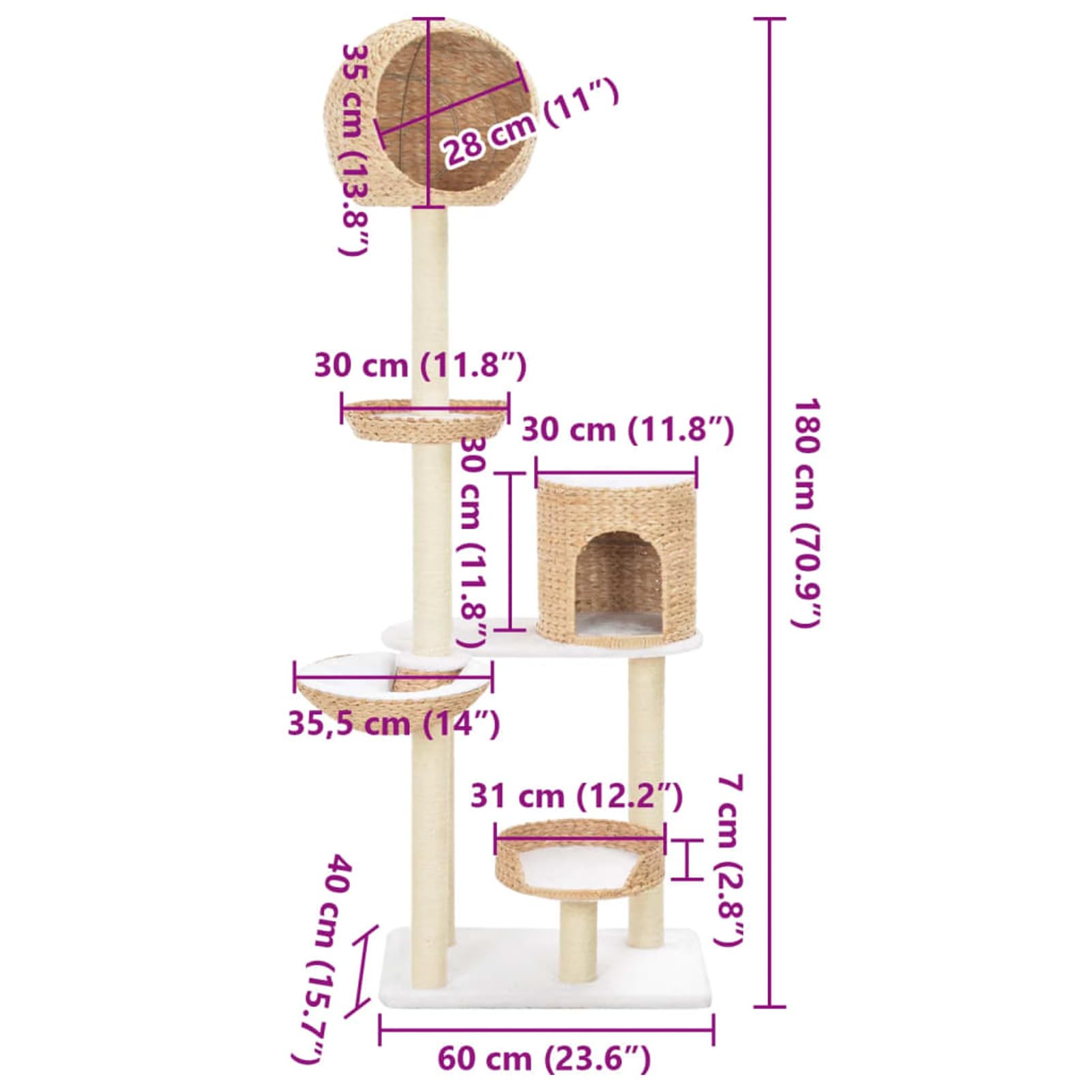 ShGaxin Rascador para Gatos de Hierba Marina con Poste de sisal, Gatos Accesorios, Juguete Gatos, Arbol para Gatos, Arranhador para Gatos, Arbol Rascador Gatos,