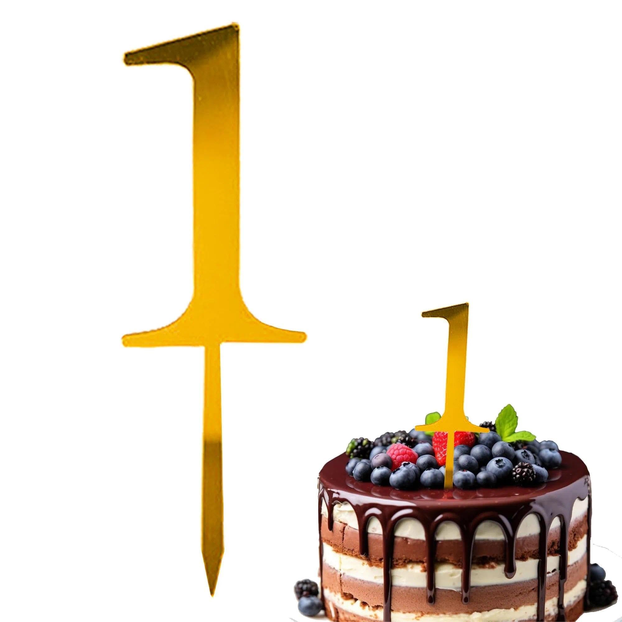 Gold Acrylic Number Cake Topper - 3 Piece Number “1” Cake Topper for Birthday Party, Wedding and Anniversary Cake Decorations