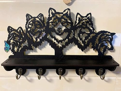 Miniatura 9 de KingLive Antlers - Perchero para colgar en la pared, ganchos de pared de ciervos con estante, ganchos para llaves de pared, colgador de llaves de