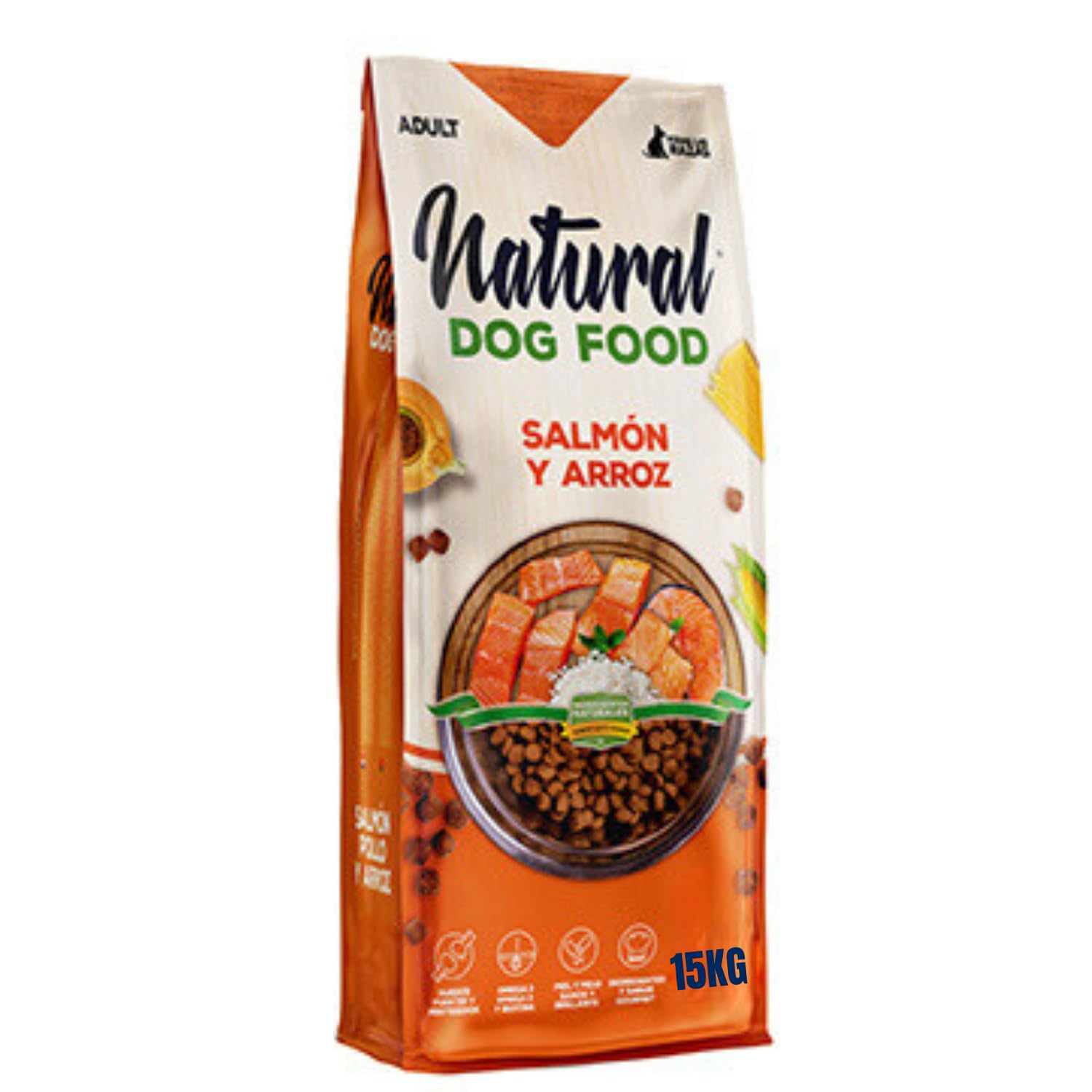 Natural Dog Food Salmon and Rice - Premium Food for Small and Large Adult Dogs, All Breeds, Natural Dry Food (15 kg)