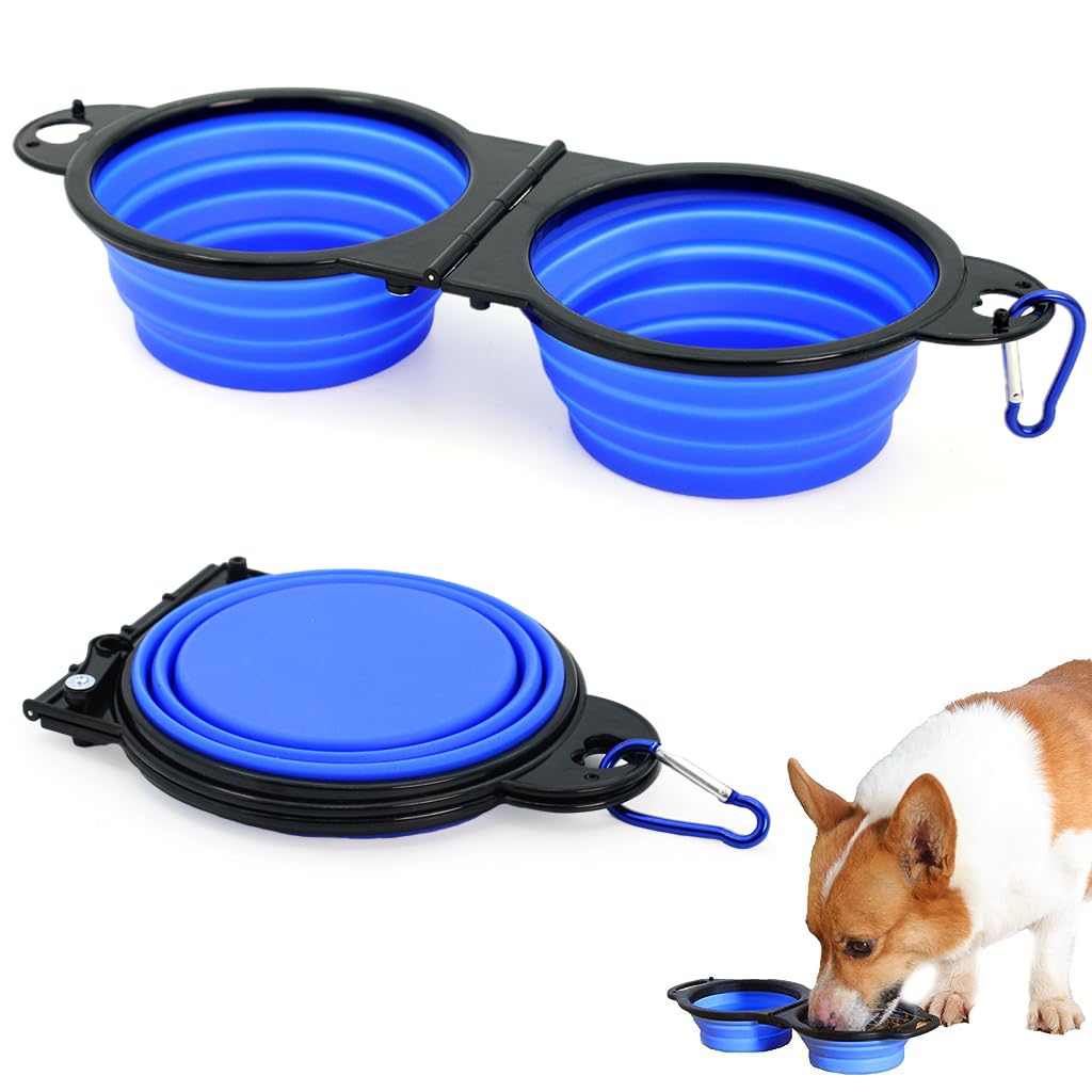 Qpets® Dog Bowl Outdoor Folding Dog Bowl 2 in 1 Dog Feeding Bowl Food Bowl Water Bowl for Travel, Hiking Food Grade Silicone Material Convenient Bifold Dog Car Food Bowl with Carabiner (B0CC5TFZK4) Amazon Price History, Amazon Price Tracker