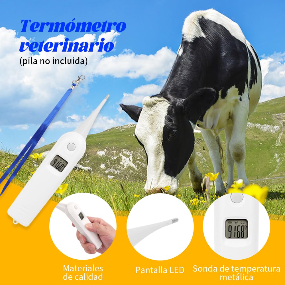 Termómetro Veterinario, Termómetro Electrónico Veterinario Para Cerdos, Ganado Y Ovejas Termómetro Para Cría De Animales Pantalla Intuitiva Grado Termómetro Para Mascotas Fácil De Limpiar Y Desinfecta