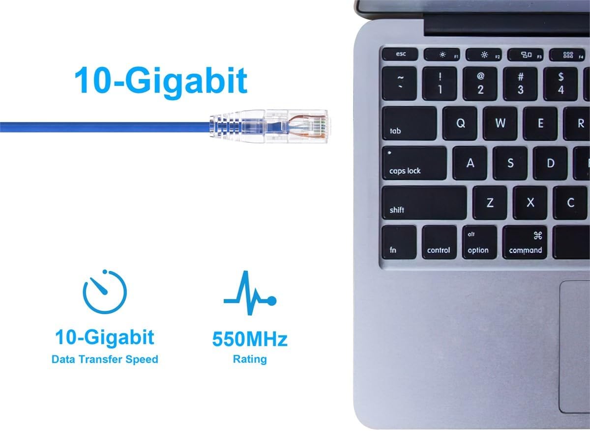Monoprice Cat6 3ft Blue Component Level Patch Cable UTP 28AWG 550MHz Pure Bare Copper Snagless RJ45 SlimRun Series Ethernet Cable image 5